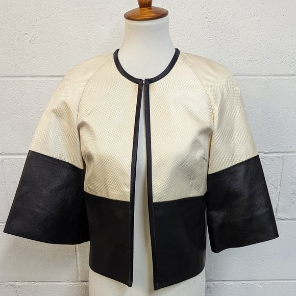 Zitta Costura Leather and Silk cropped Swing Jacket - Picture 1 of 4